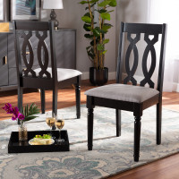 Baxton Studio RH334C-Grey/Dark Brown-DC-2PK Cherese Modern and Contemporary Grey Fabric Upholstered and Dark Brown Finished Wood 2-Piece Dining Chair Seti